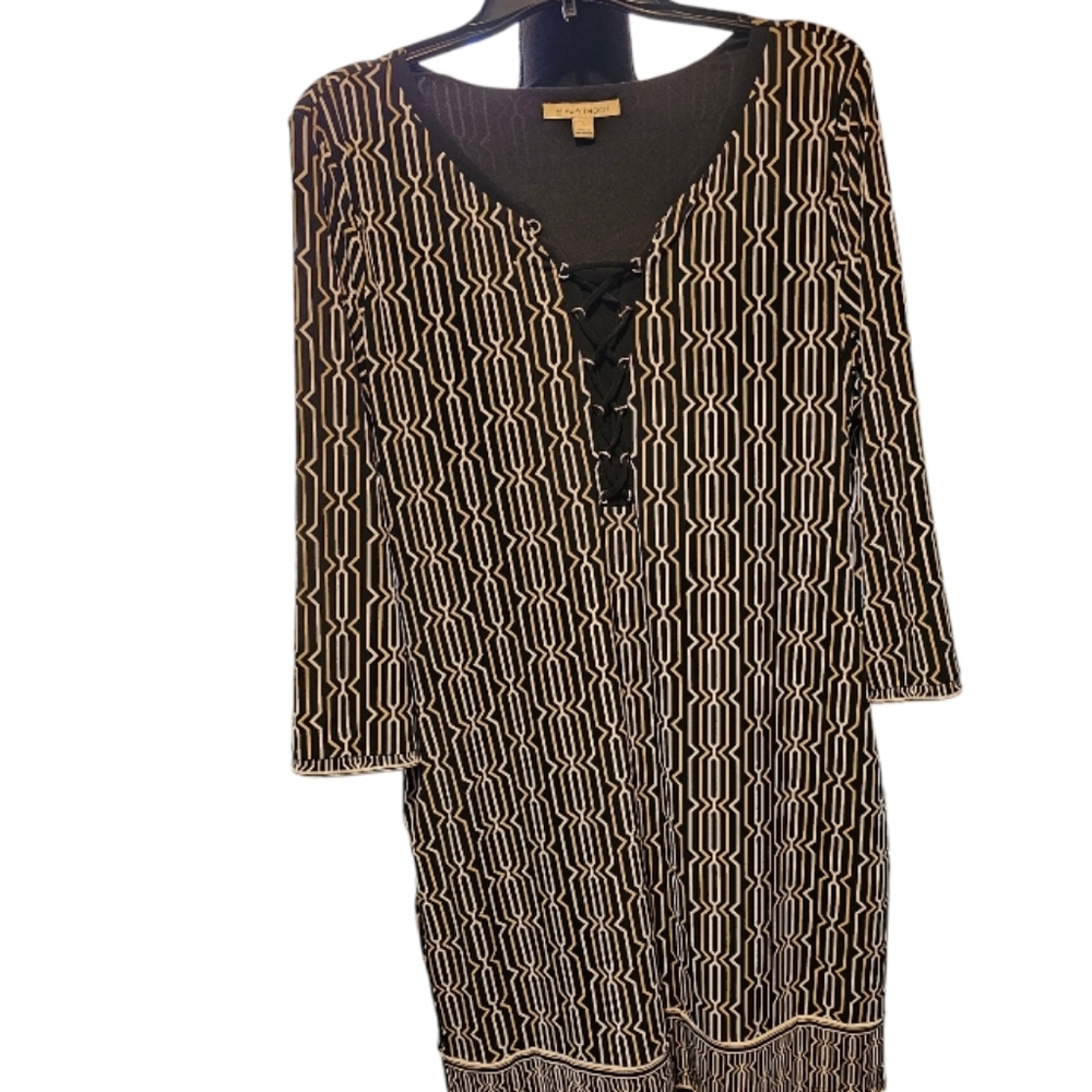 41 Hawthorne Ladys L Dress Black, Tan & White